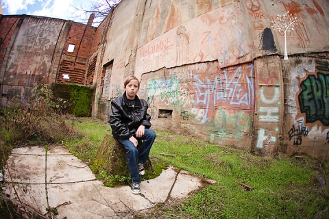 Fish eye with graffiti