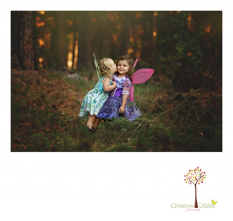 Sonora and Grass Valley childrens photographer Christine Dibble Photography takes photos of two little girls dressed as fairies at Empire Mine State Park in Grass Valley.