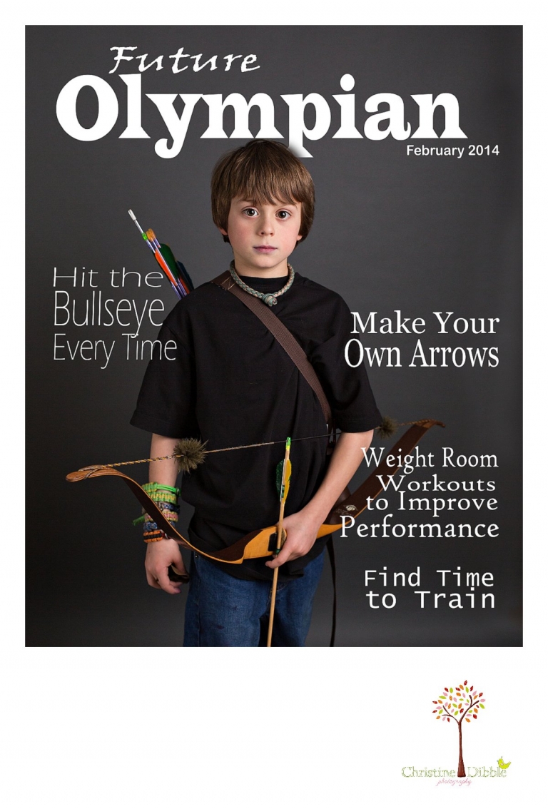 Sonora childrens photographer Christine Dibble Photography takes photos of children with sports equipment and makes magazine style covers to show future olympians.
