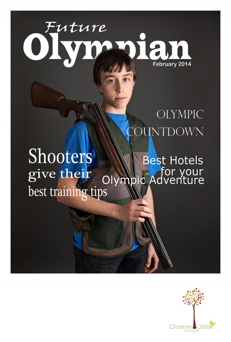 Sonora childrens photographer Christine Dibble Photography takes photos of kids with sporting props to make future olympian magazine covers.