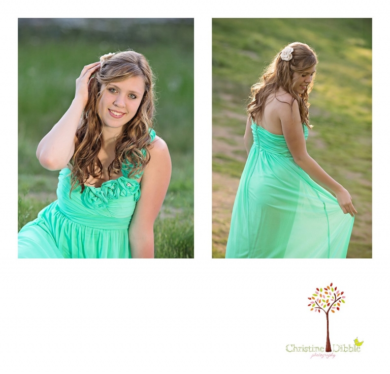 Sonora childrens photographer Christine Dibble Photography takes photos of an eighth grade graduate in her graduation dress outside near Twain Harte.