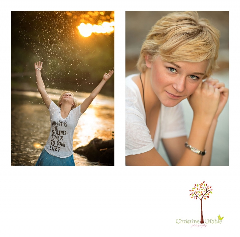 Sonora childrens photographer Christine Dibble Photography takes photos of a teen girl splashing water in the river while backlit at Knight's Ferry.
