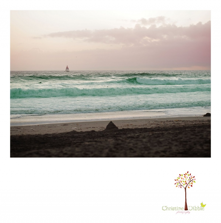 Sonora wedding photographer Christine Dibble Photography  photographs the ocean at  a sunset beach wedding at Moran Lake Beach in Santa Cruz.