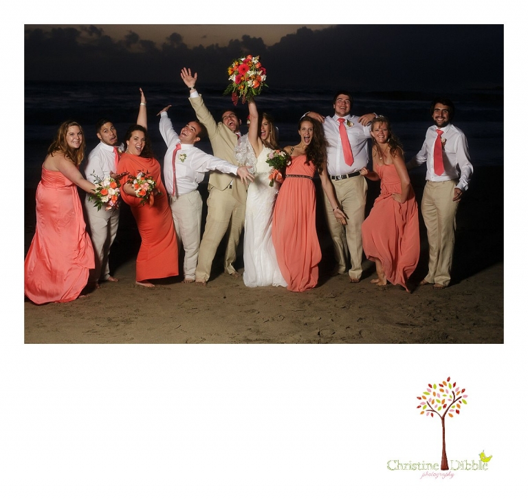 Sonora wedding photographer Christine Dibble Photography  photographs the wedding party after a sunset beach wedding at Moran Lake Beach in Santa Cruz.