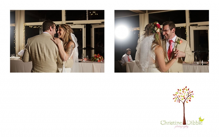 Sonora wedding photographer Christine Dibble Photography  photographs the first dance after a sunset beach wedding at Moran Lake Beach in Santa Cruz.