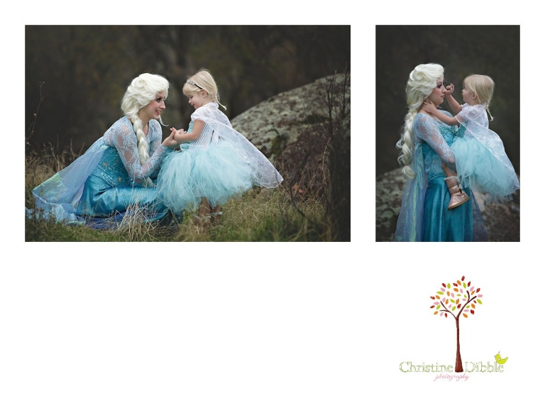 Sonora childrens photographer Christine Dibble Photography takes photos of Elsa from Crown and Cake as she talks with a little girl dressed as Elsa too.