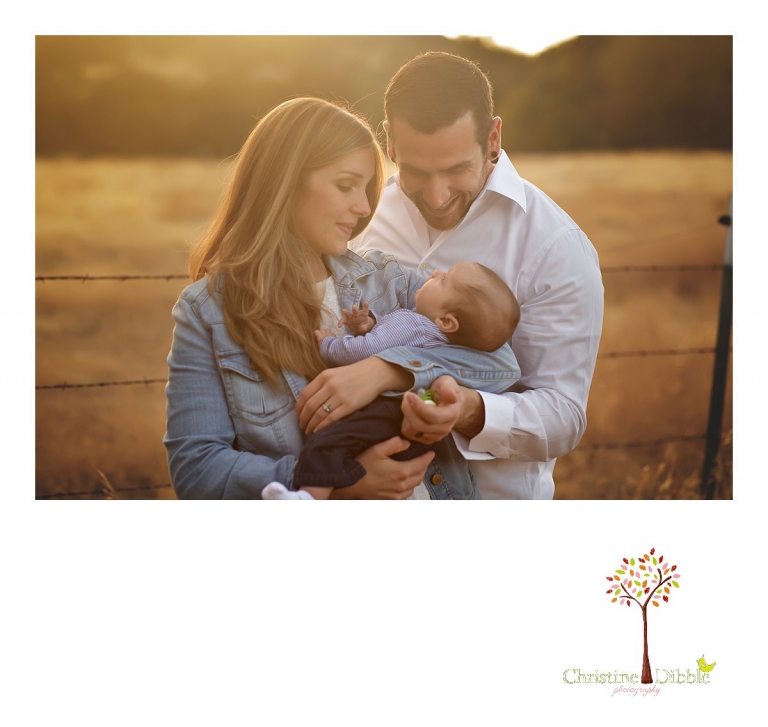 Sonora and Murphys family photographer  Christine Dibble Photography takes photos of a bride and groom admiring their new baby boy during a Murphys family photography session.