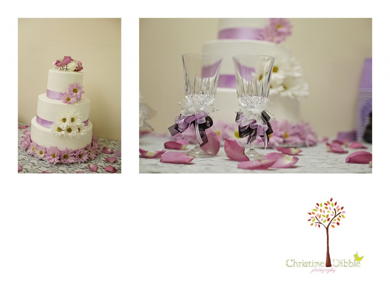 Christine Dibble Photography, Sonora and Reno wedding photographer, photographs the details of a wedding including the cake and glasses for toasting.