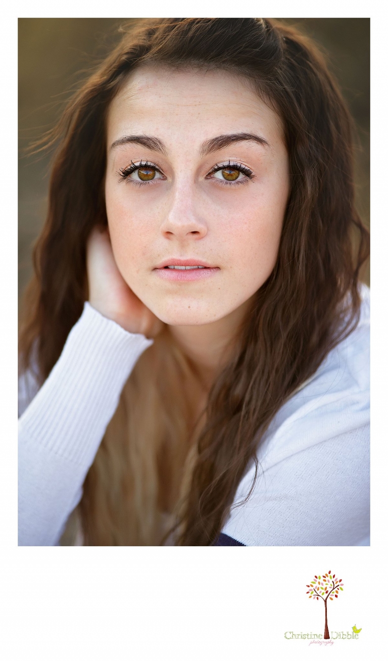 Sonora and Summerville senior portrait photographer Christine Dibble Photography takes outdoor head shot photos of a senior girl at Knights Ferry.