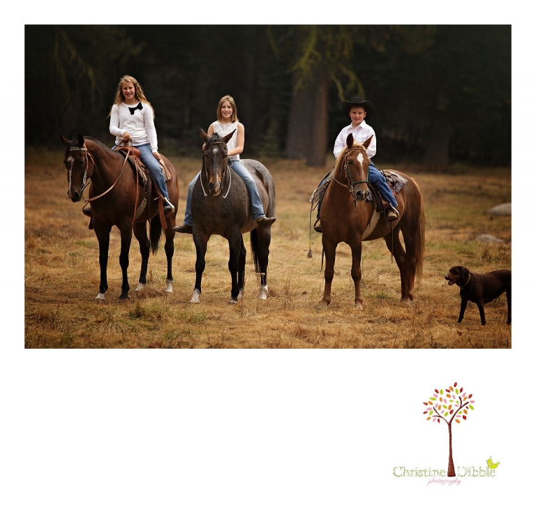 Siblings ride their horses in a field at Aspen Meadows photographed by Sonora photographer Christine Dibble Photography.