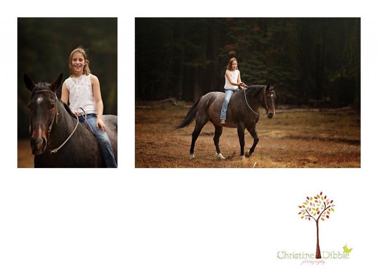 Christine Dibble Photography of Sonora photographs a girl on her horse during a lifestyle session at Aspen Meadows Pack Station.