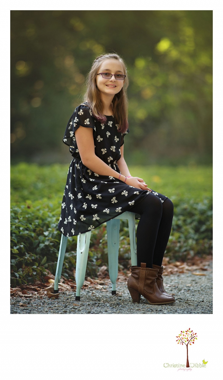 Sonora photography by Christine Dibble Photography captures photos of a tween girl during mini sessions at Empire Mine State Park in Grass Valley.
