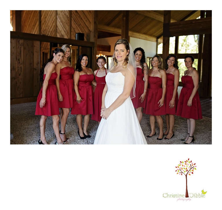 Christine Dibble Photography of Sonora photographs the bridal party looking at the fully dressed bride before her Indigeny Reserve wedding.