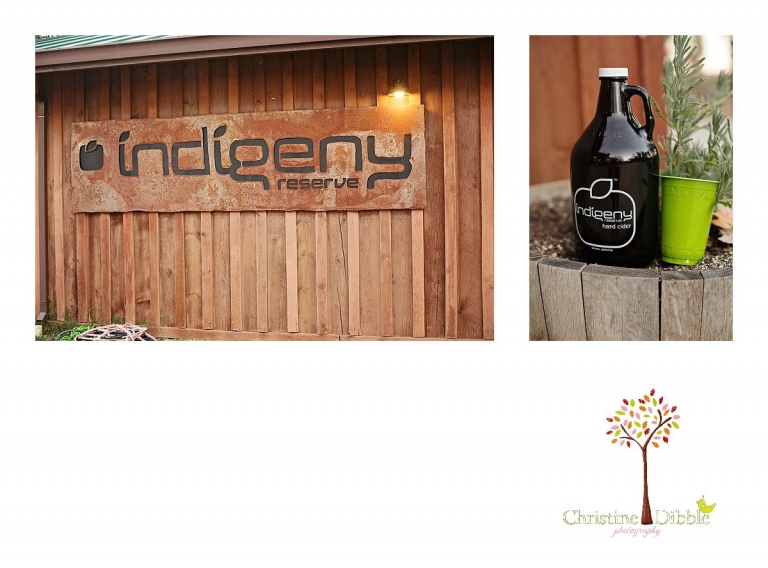 Christine Dibble Photography of Sonora photographs the Indigeny sign and a growler jug of hard apple cider at an Indigeny Reserve outdoor wedding.