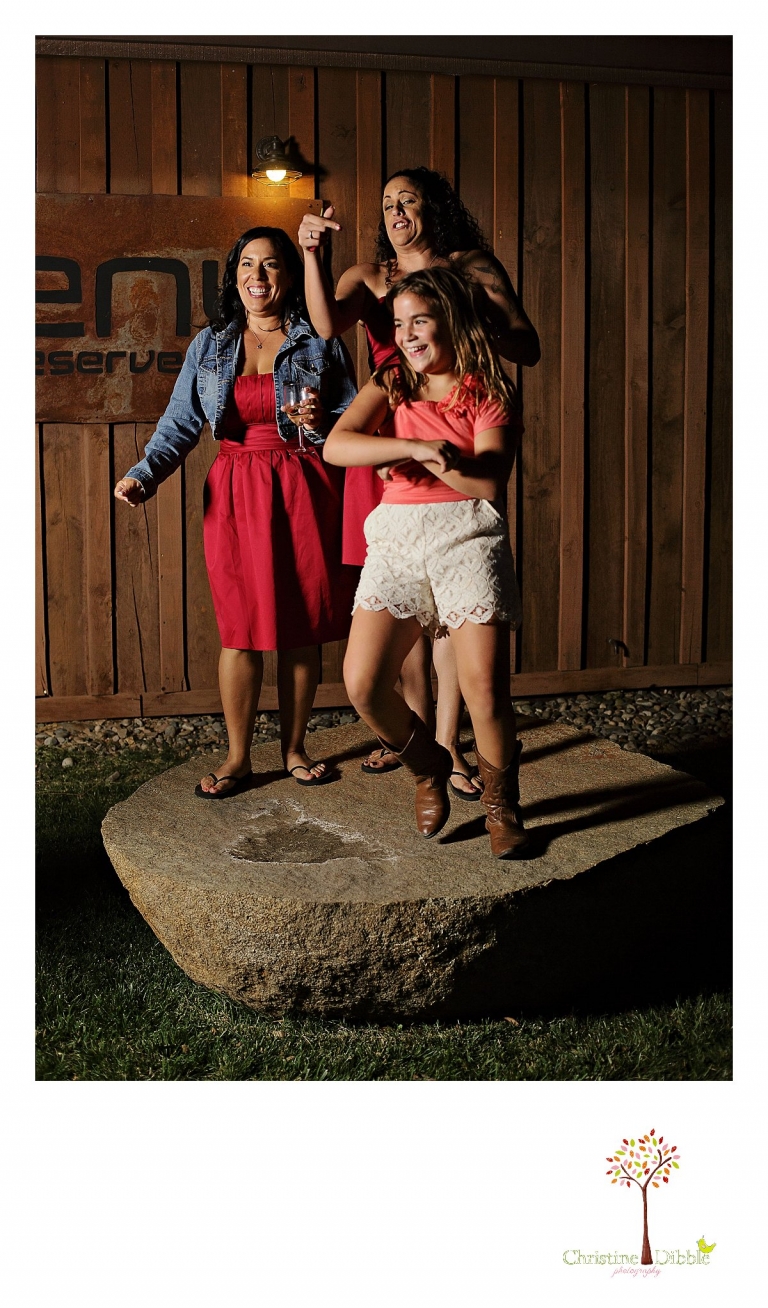 Christine Dibble Photography of Sonora photographs guests dancing on a large rock during an Indigeny Reserve wedding reception.