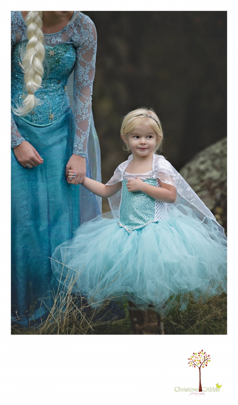 Sonora Elsa photographer Christine Dibble Photography photographs the beautiful princess Elsa of Crown and Cake as she holds a little girl's hand during a private meeting and photo session.