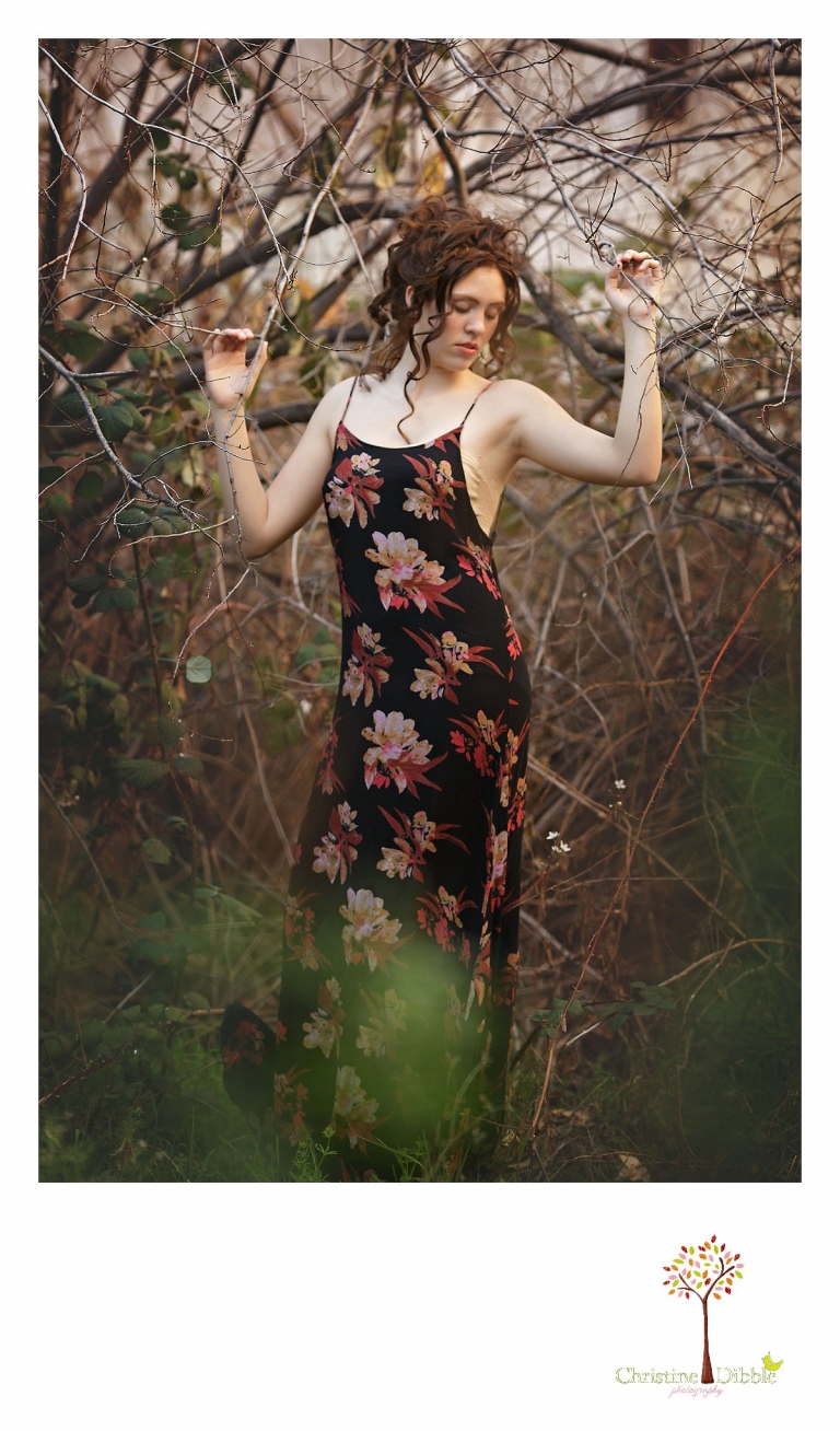 Sonora, CA senior model photographer Christine Dibble takes outdoor modeling photos of a teenage girl for a modeling portfolio wearing Free People from Tar Flat Antiques.