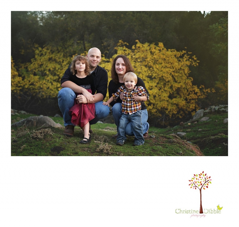 Best Sonora family photographer Christine Dibble Photography photographs a family portrait in front of a fall yellow tree.