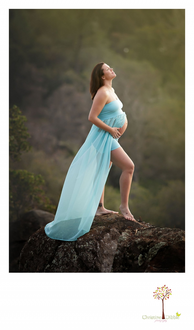 Sonora, CA maternity photography sessions by Christine Dibble Photography can be done outside in flowy dresses that expose the belly.