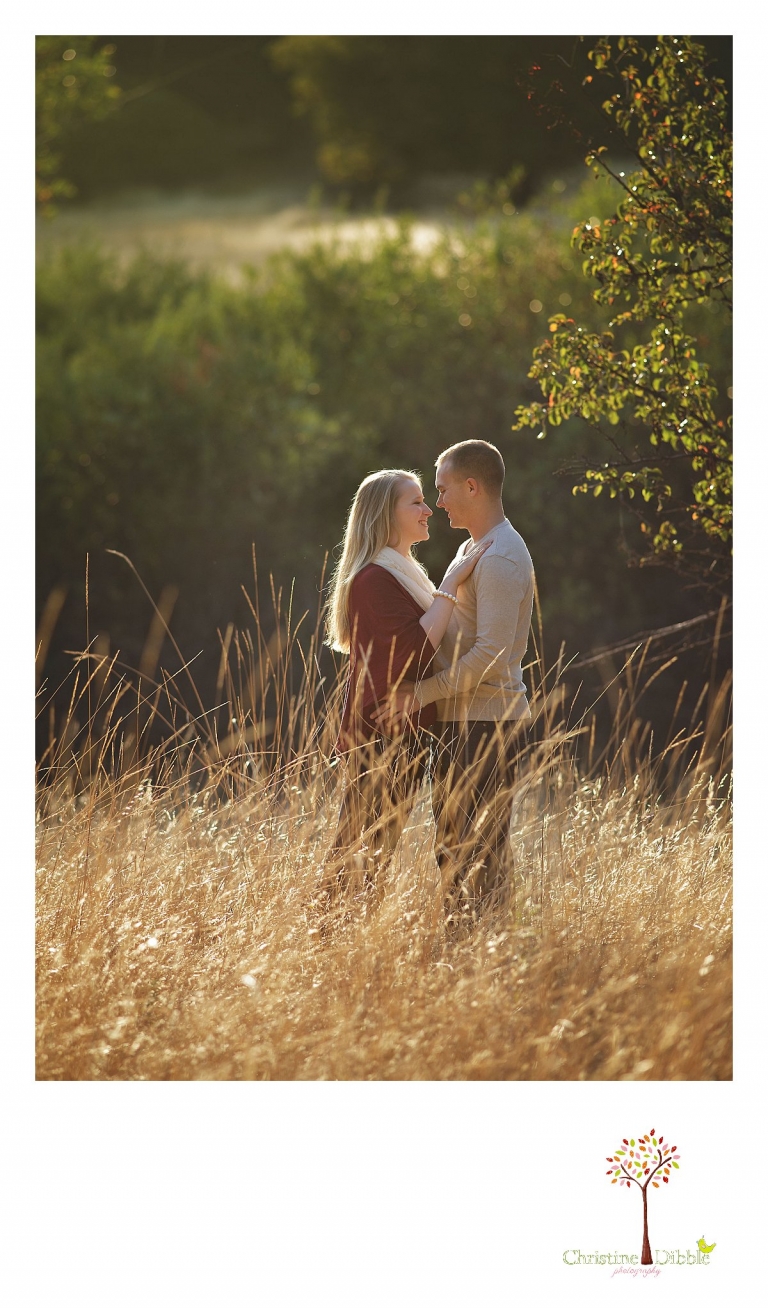Christine Dibble Photography of Sonora, CA takes couple's photos of a soldier on leave and his hometwon girlfriend in a sunset field photography session.