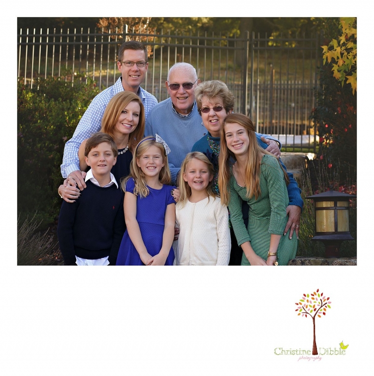 Christine Dibble Photography, best Sonora family photographer, takes outdoor portraits of a blended family with grandparents in their renovated backyard in Tuolumne.
