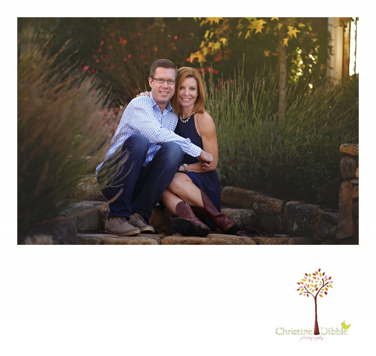 Christine Dibble Photography, best Sonora family photographer, takes outdoor portraits of a newly married couple during a blended family portrait session in their renovated backyard in Tuolumne.
