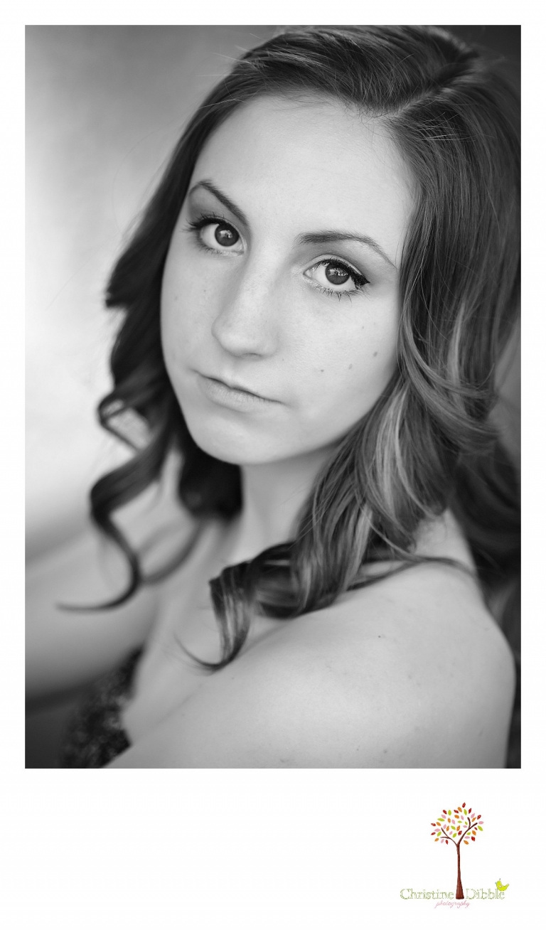 Summerville and Sonora High senior portrait photographer Christine Dibble Photography takes a black and white head shot at Knights Ferry.