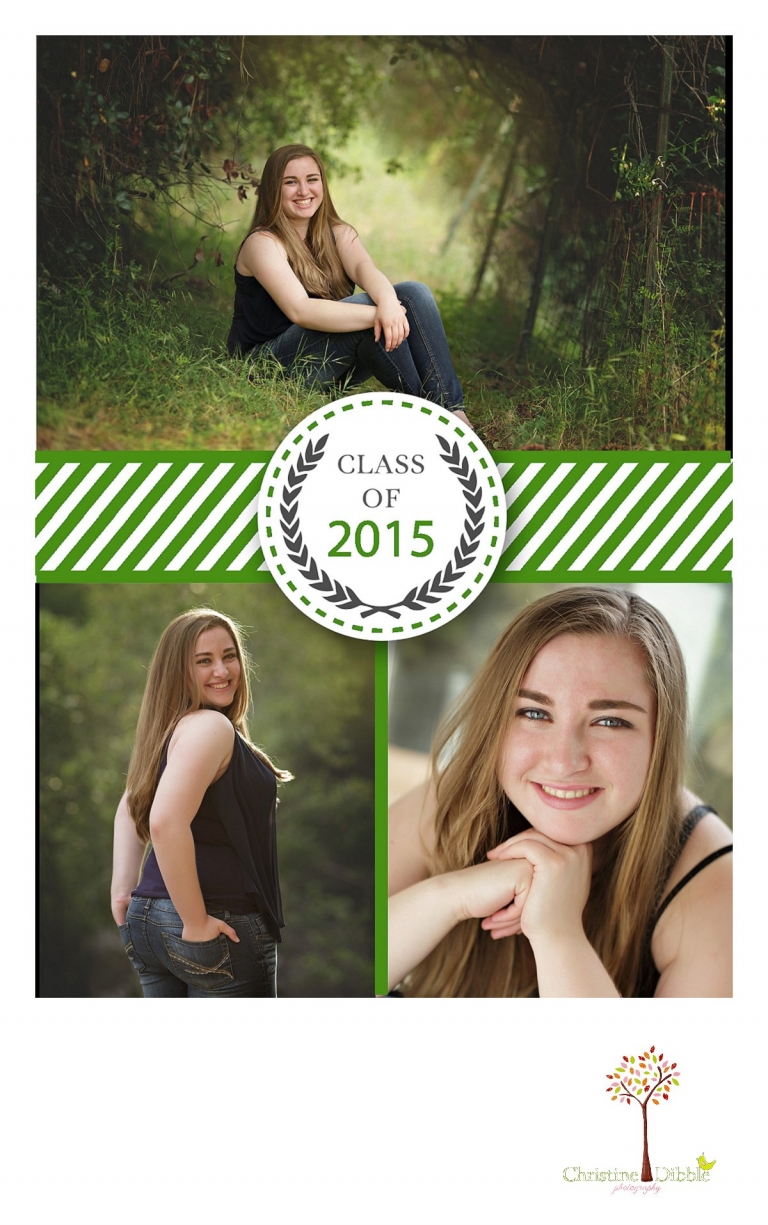 Sonora High senior portrait photographer Christine Dibble Photography made a graduation announcement for a graduation Sonora Wildcat to send for invitations to her graduation at Dunlavy field for the Class of 2015.