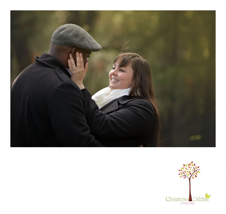 Sonora engagement and wedding photographer Christine Dibble Photography takes photos at Indigeny Reserve of a bride with her hand on her groom's cheek showing off the engagement ring.