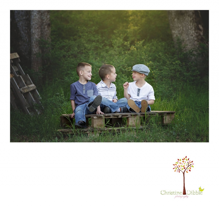 Sonora family photographer Christine Dibble Photography takes outdoor family photos at Indigeny Reserve of three little boys making faces at each other.