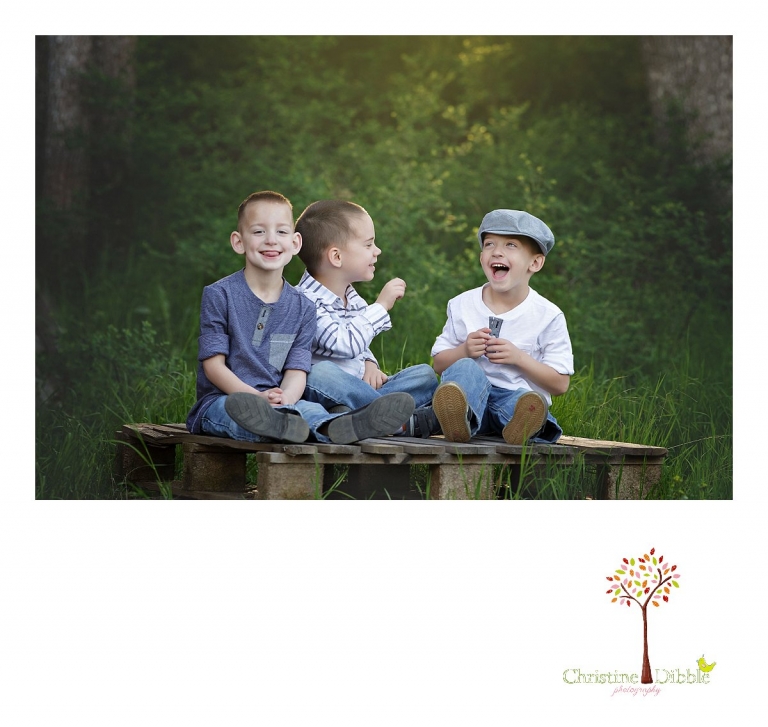 Sonora family photographer Christine Dibble Photography takes outdoor family photos at Indigeny Reserve of three little boy cousins making each other laugh.