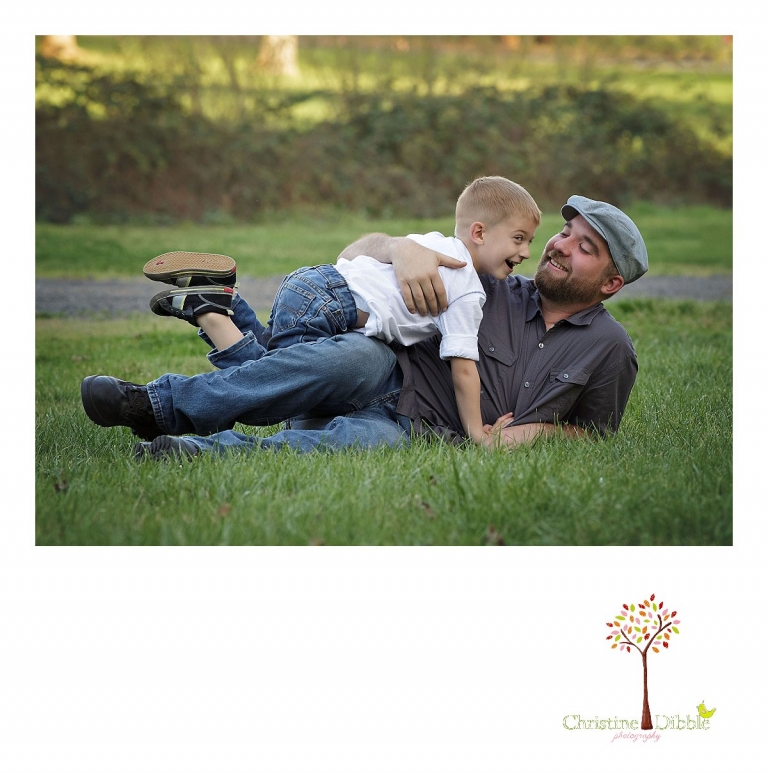 Sonora family photographer Christine Dibble Photography takes outdoor family photos at Indigeny Reserve of a dad and his son playing.
