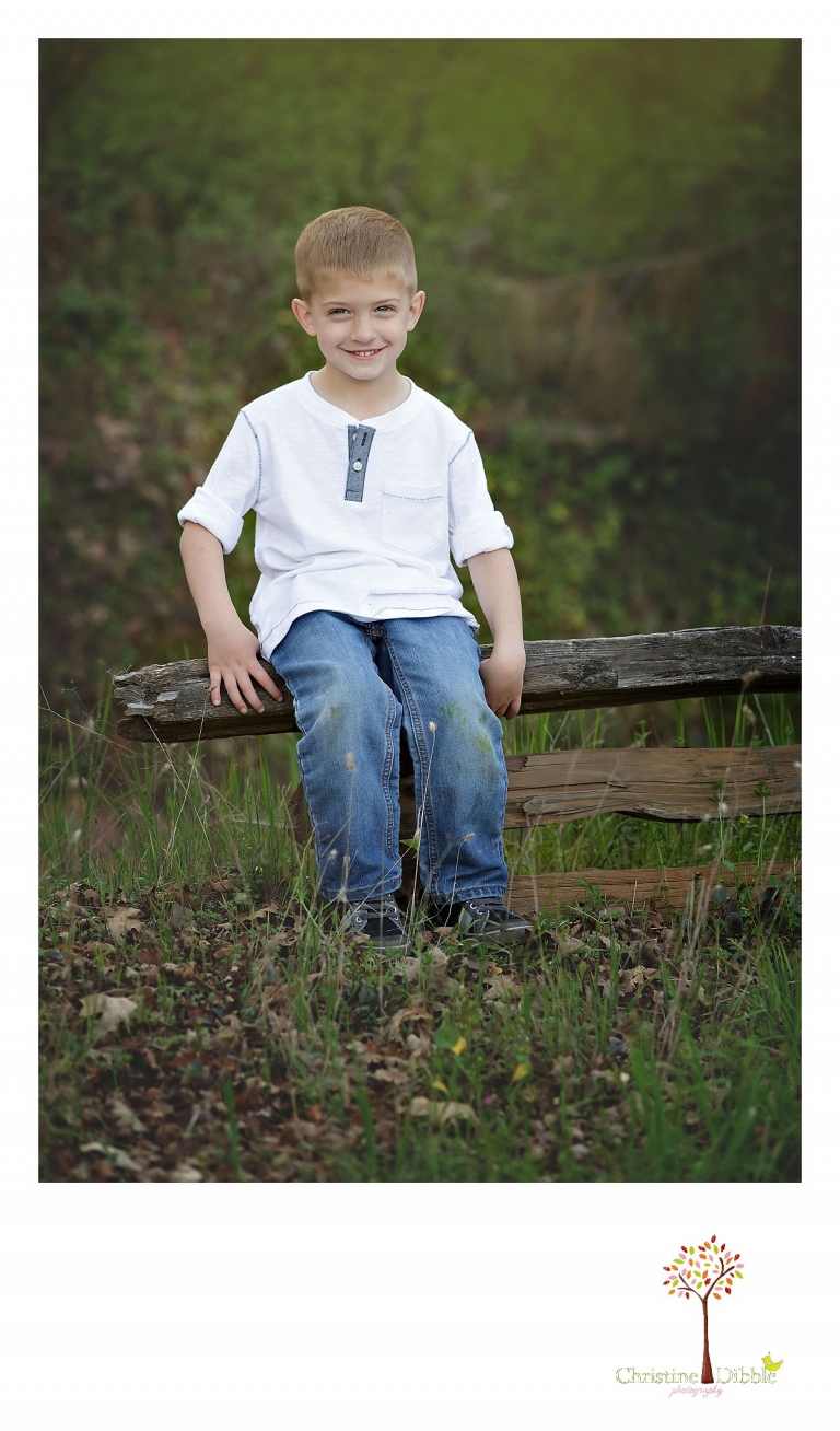 Sonora family photographer Christine Dibble Photography takes outdoor family photos at Indigeny Reserve of a boy on a split rail fence.