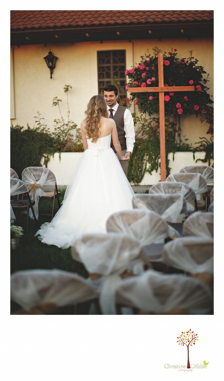 Don Pedro Hacienda photographer Christine Dibble Photography of Sonora captures a groom as he soaks in his bride during their first look.