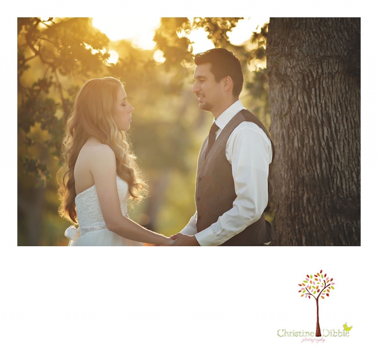 Sonora wedding photographer Christine Dibble Photography photographs a bride and groom as they pray together before the ceremony at the Don Pedro Hacienda.
