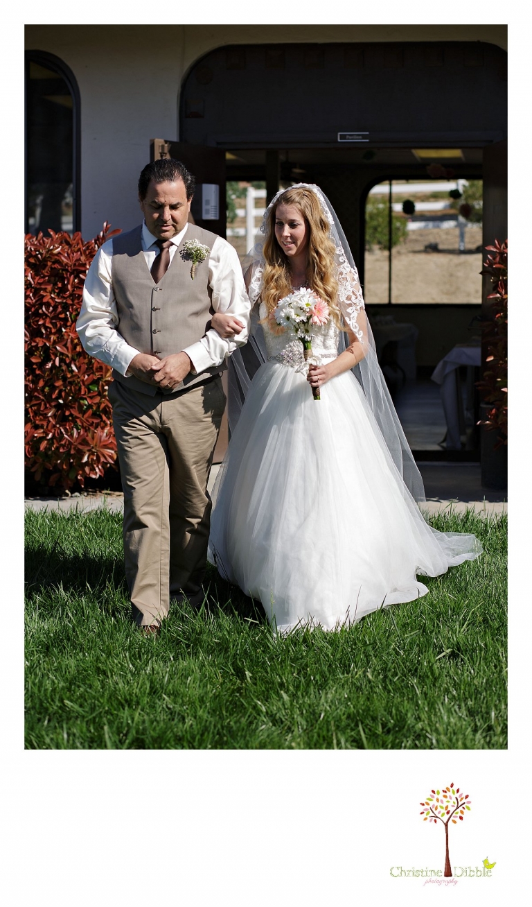 Dad walks his daughter down the aisle during a morning wedding photographed by Don Pedro Hacienda photographer, Sonora wedding photographer Christine Dibble Photography.