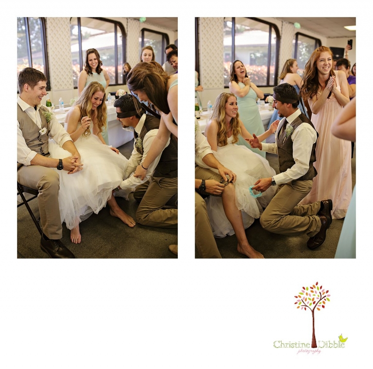 Don Pedro Hacienda photographer, Sonora wedding photographer Christine Dibble Photography takes photos of the groom removing the garter from the best man's leg as a joke from the bride.