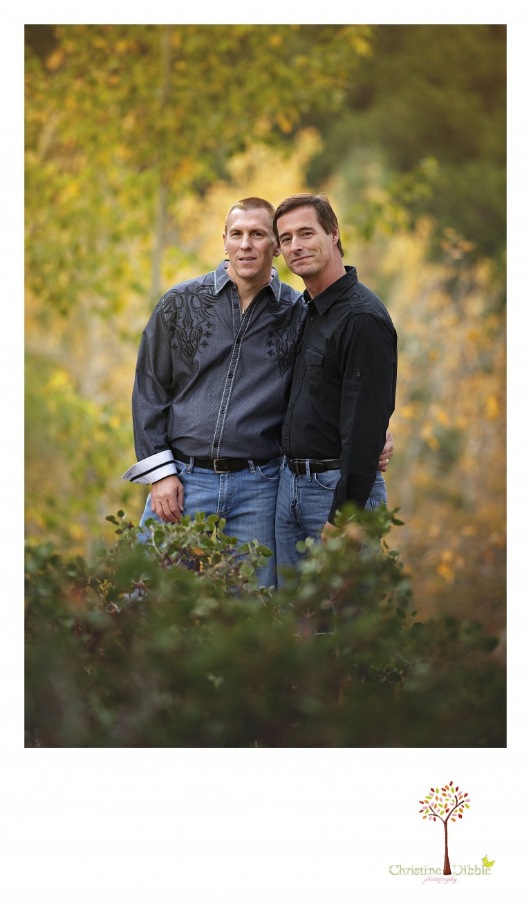 Sonora and Reno family and wedding photographer Christine Dibble Photography photographs husbands with brilliant fall leaves and color behind them at Galena Park.