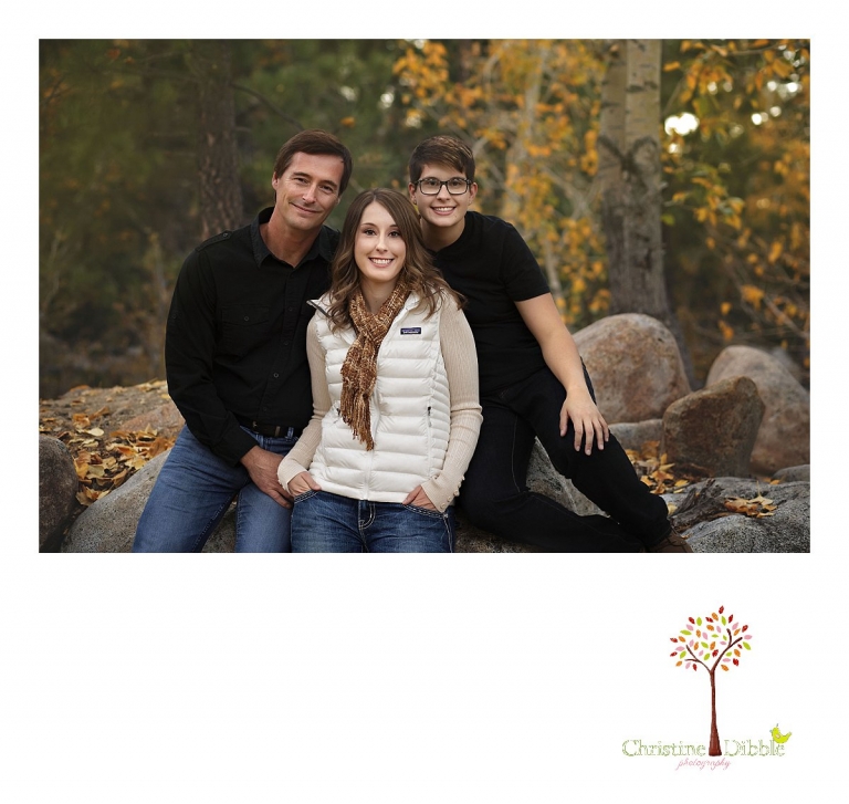 Sonora and Reno family and wedding photographer Christine Dibble Photography photographs a dad with his grown kids during a fall family photo shoot at Galena Park.