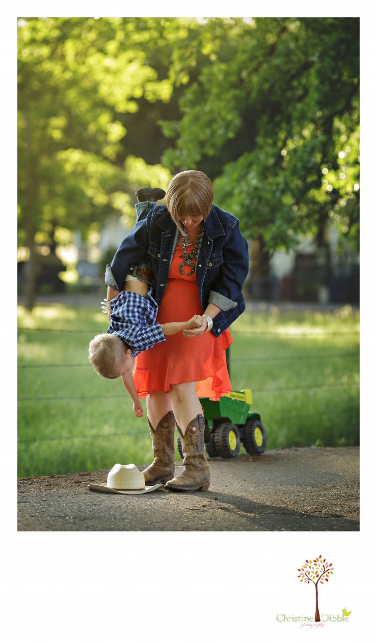 Sonora child photography by Christine Dibble Photography captures a three year old boy as he plays with his mom at a ranch.