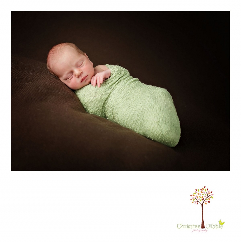 Best Sonora newborn photographer Christine Dibble Photography takes photos of a nine day old baby boy sleeping in a green wrap.