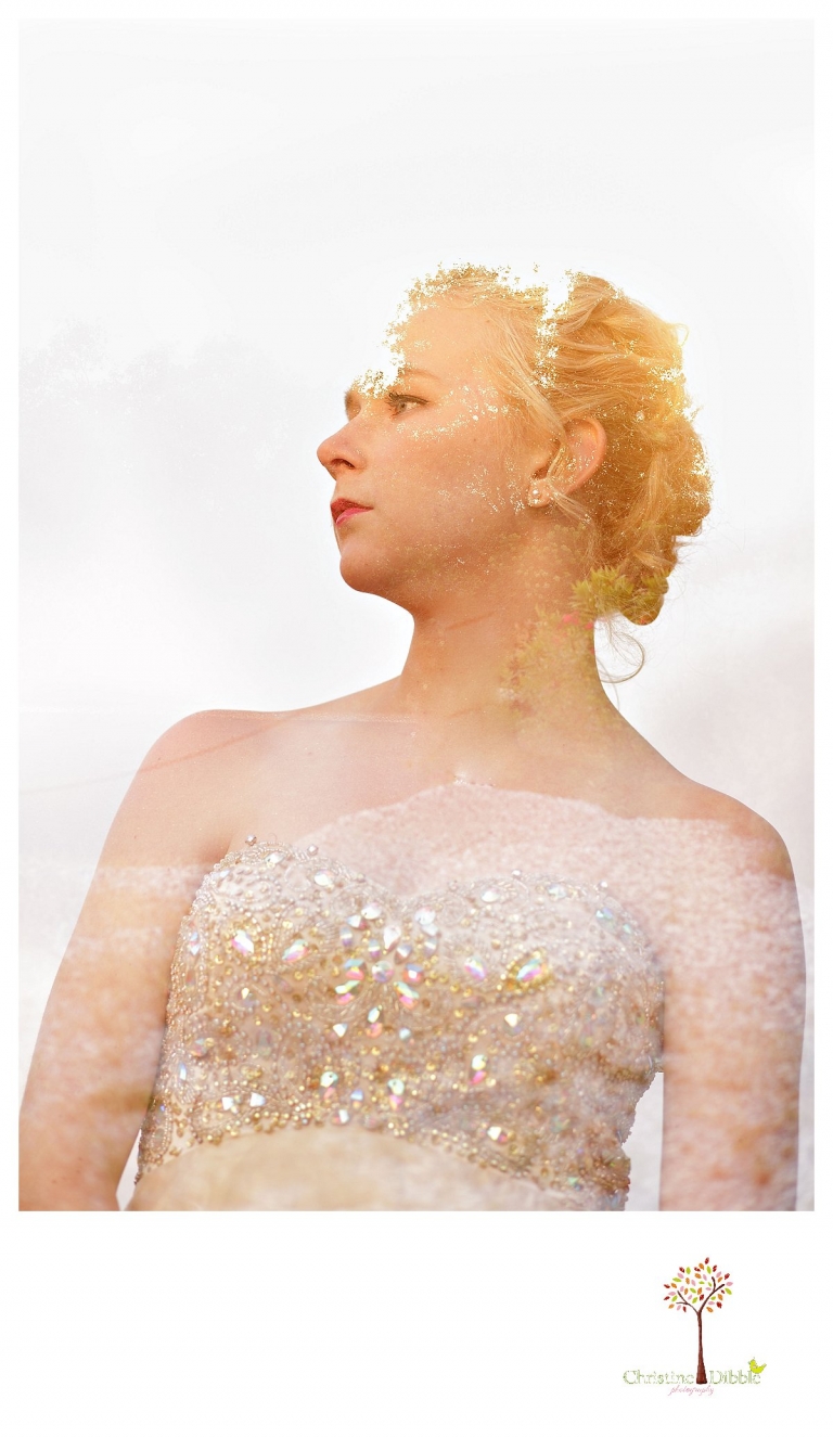 Sonora senior portrait photographer Christine Dibble Photography takes portraits of an eighth grade graduate in a formal gown in a double exposure image.