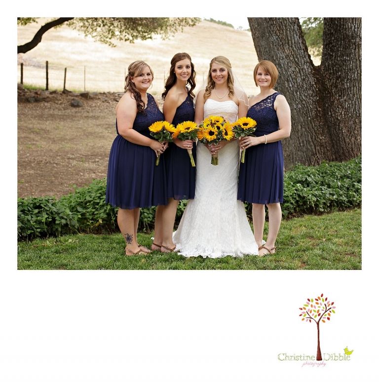 Sonora, CA wedding photography by Christine Dibble Photography photographs the bride and her bridal party before her Mother Lode Ranch ceremony.