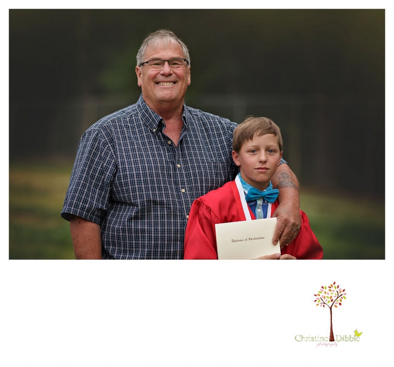 Sonora graduation and senior portrait photographer Christine Dibble Photography takes eighth grade graduation photos of a boy and his grandpa.