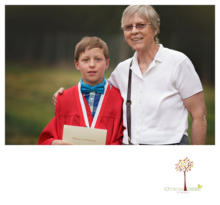 Sonora graduation and senior portrait photographer Christine Dibble Photography takes eighth grade graduation photos of a boy and his grandma.