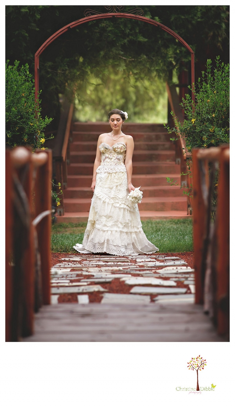 Christine Dibble Photography, Sonora wedding photographer, takes photos of wedding dresses and accessories made by Hopefully Romantic at Twain Harte Tree Farm.