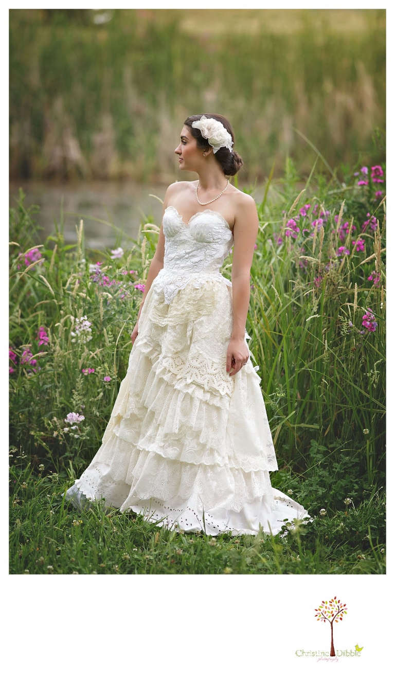 Christine Dibble Photography, Sonora and Twain Harte Tree Farm wedding photographer, takes photos of wedding dresses and accessories made by Hopefully Romantic.