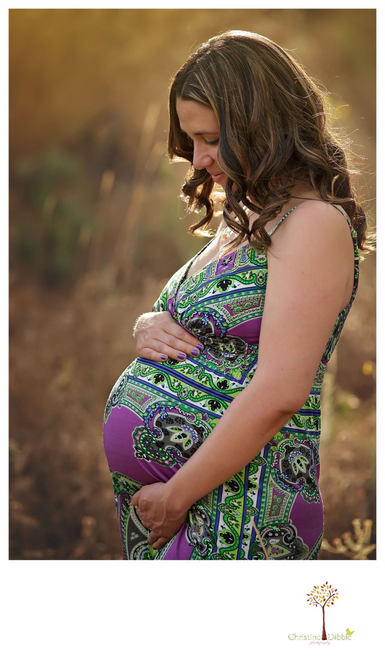 Sonora maternity photography session by Christine Dibble Photography shows a pregnant woman hugging her baby belly bump.