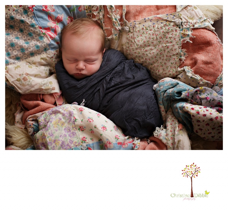 Sonora newborn photography by Christine Dibble Photography includes images of babies on antique and vintage quilts and special family props.