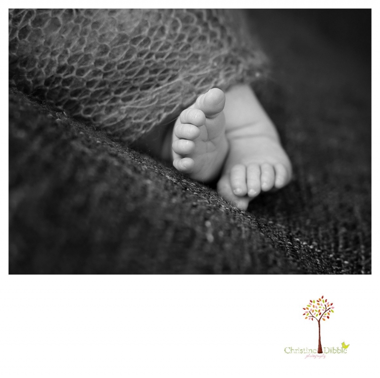 Christine Dibble Photography takes Sonora newborn photography portraits takes photos in black and white of tiny newborn toes.